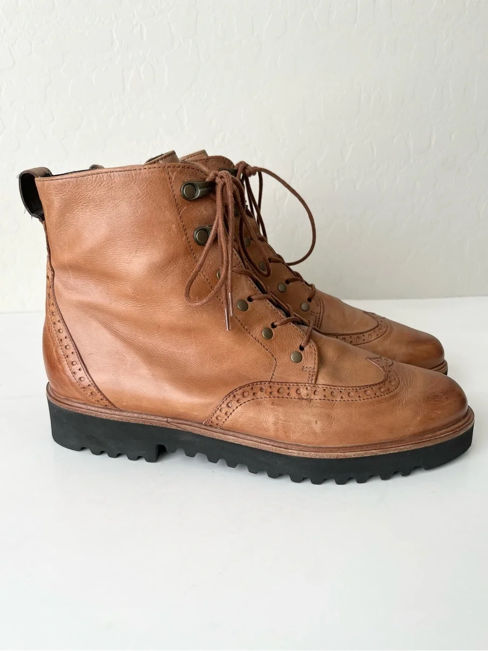 Paul Green Beau wingtip leather Boots side zip UK 6.5 US 9